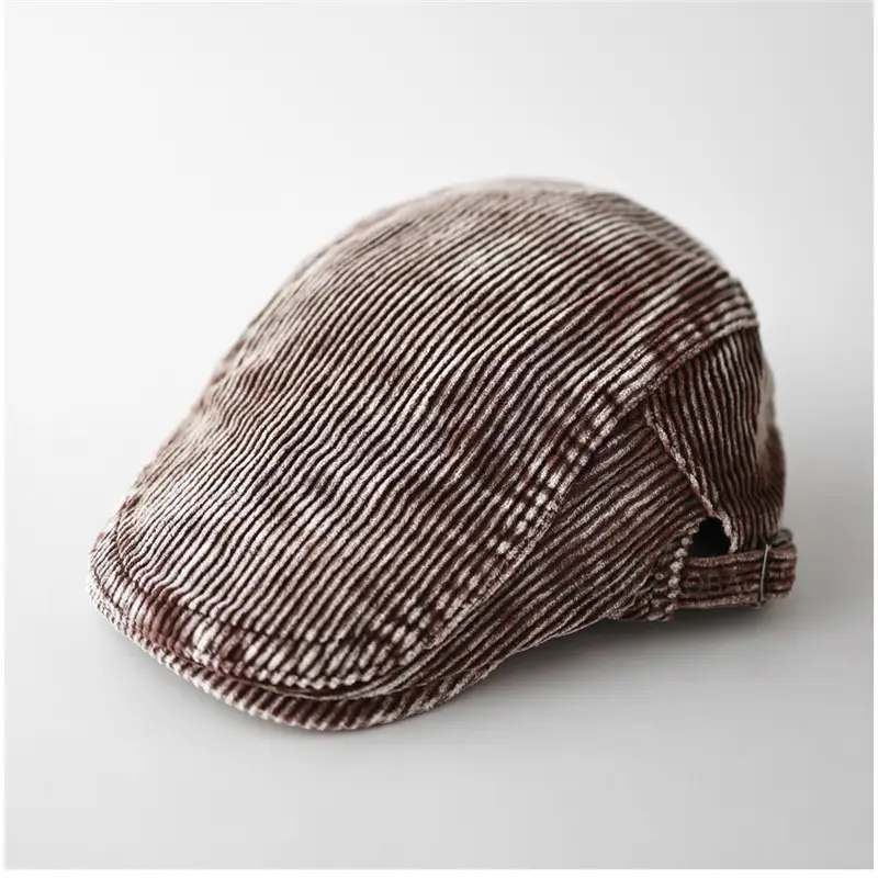 Men's Corduroy Sunshade Cap Brown Striped - Image 3