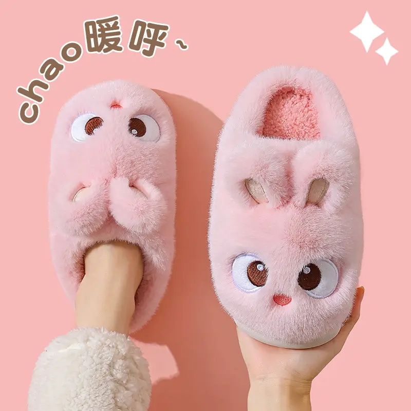 2025 Winter Rabbit Slippers for Women Non-Slip Warm Furry Closed-Back Children's - Image 5