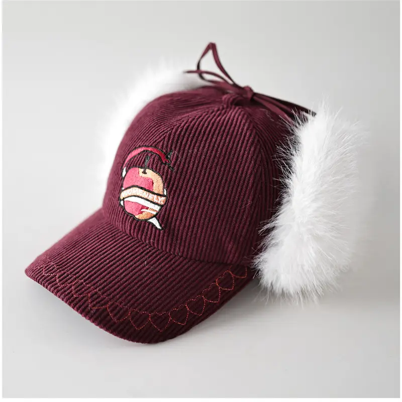 Women Maroon Embroidered Windproof Cap Winter Warm Ear Protection - Image 6