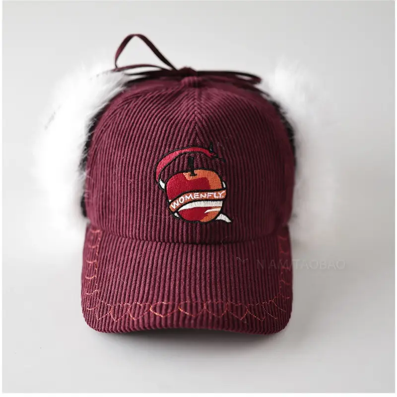 Women Maroon Embroidered Windproof Cap Winter Warm Ear Protection - Image 7