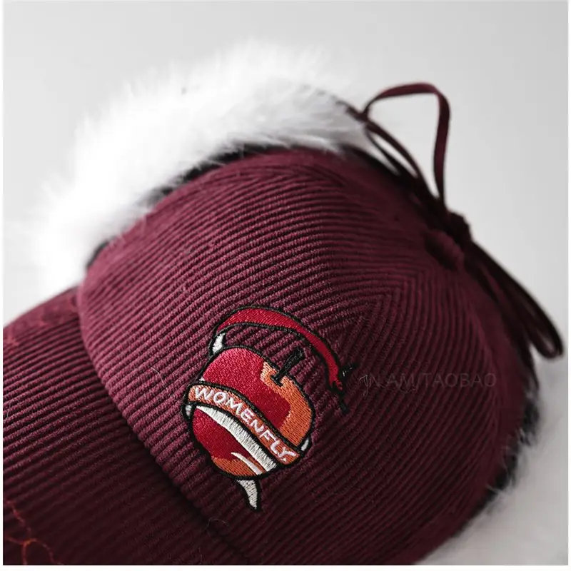 Women Maroon Embroidered Windproof Cap Winter Warm Ear Protection - Image 8