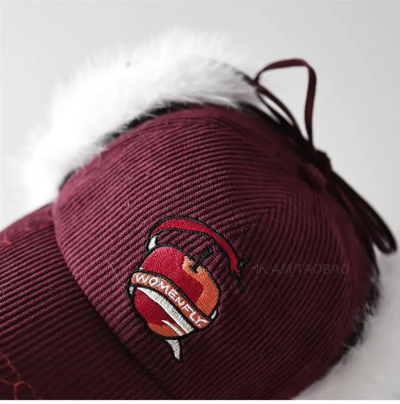 Women Maroon Embroidered Windproof Cap Winter Warm Ear Protection — feature 12