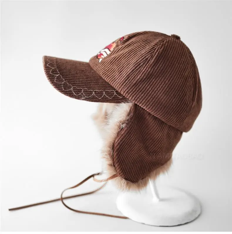 Women Maroon Embroidered Windproof Cap Winter Warm Ear Protection — feature 13