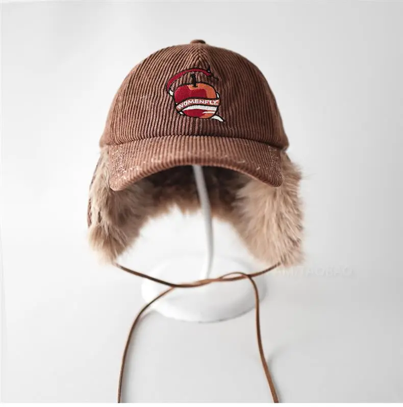 Women Maroon Embroidered Windproof Cap Winter Warm Ear Protection — feature 15