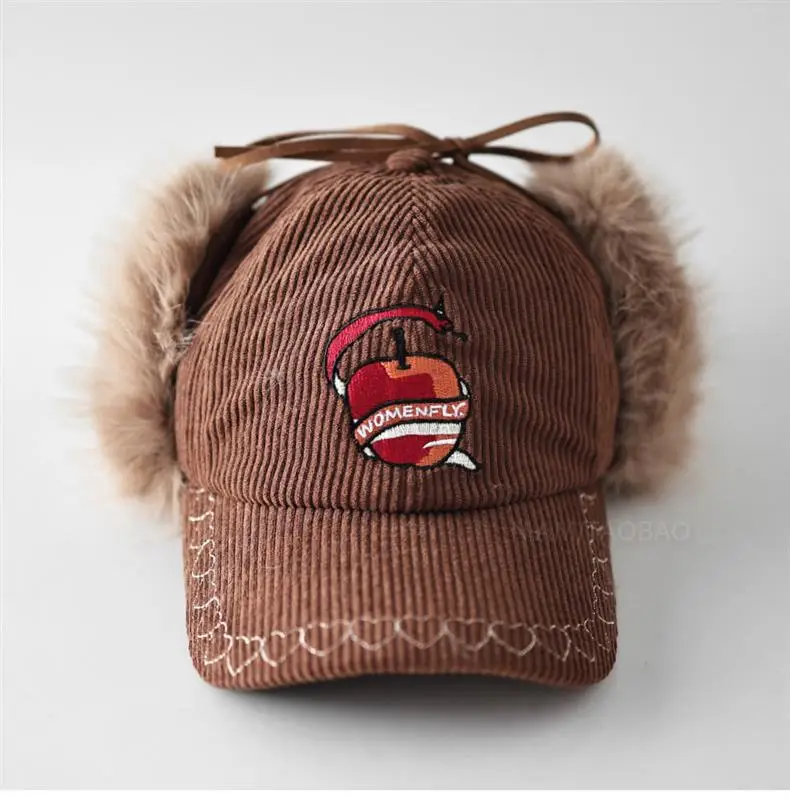 Women Maroon Embroidered Windproof Cap Winter Warm Ear Protection — feature 2