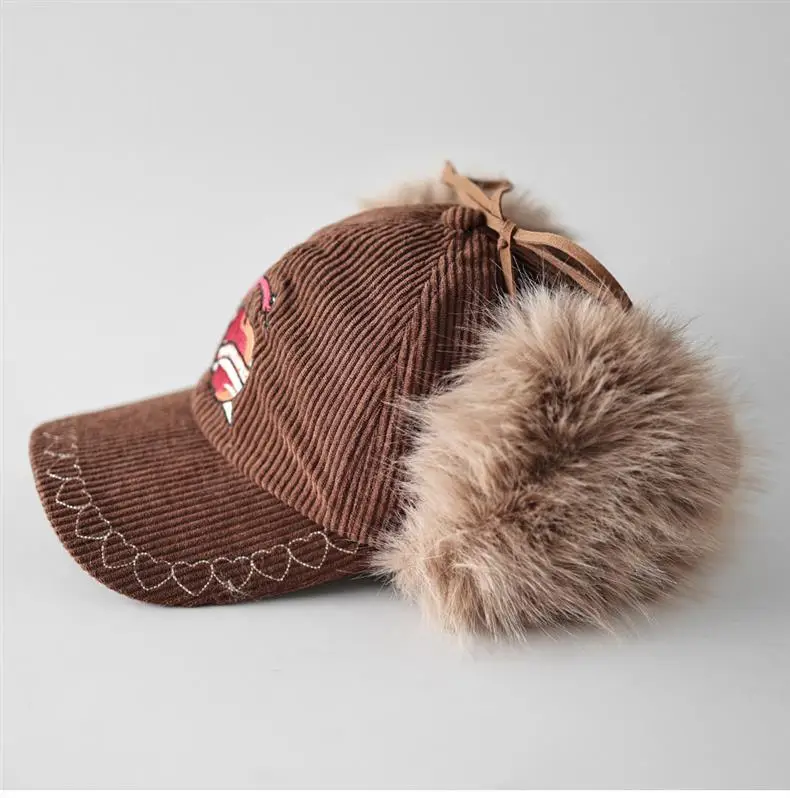 Women Maroon Embroidered Windproof Cap Winter Warm Ear Protection — feature 3