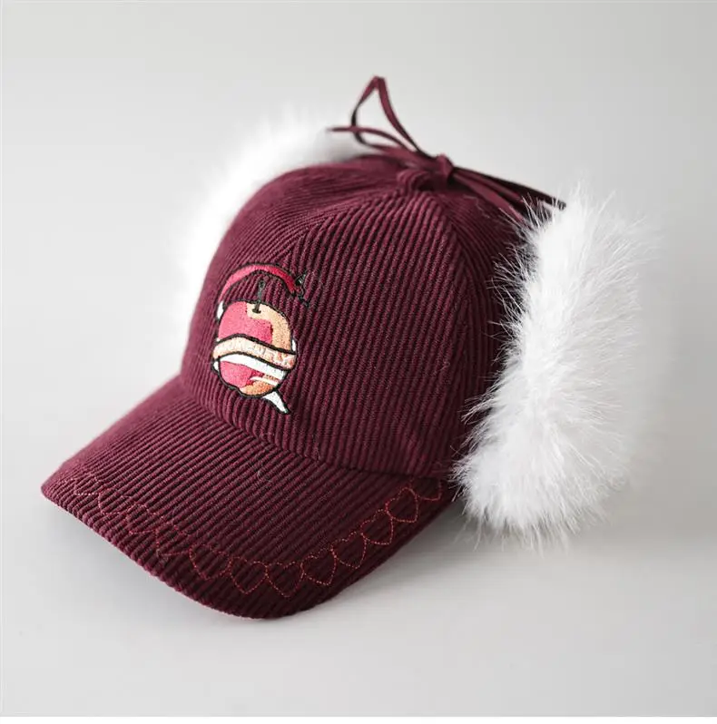 Women Maroon Embroidered Windproof Cap Winter Warm Ear Protection — feature 4