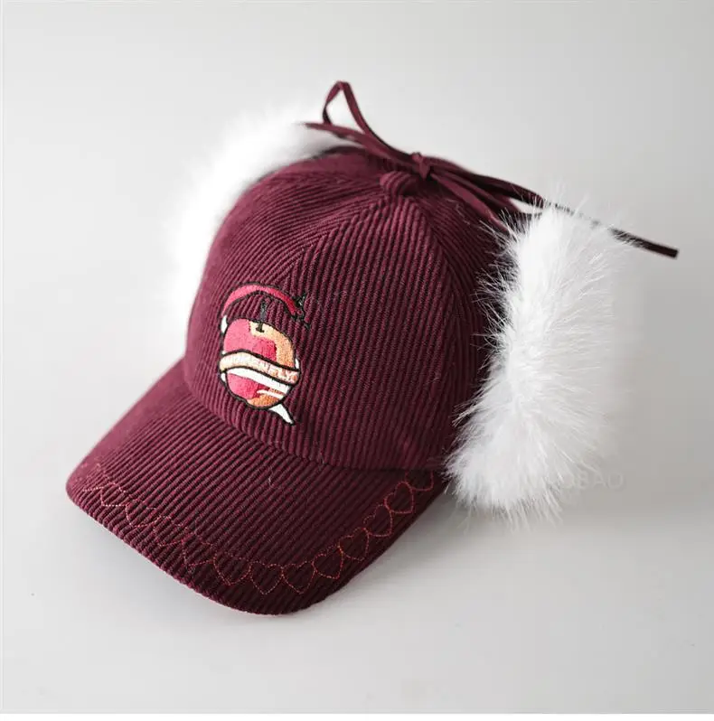 Women Maroon Embroidered Windproof Cap Winter Warm Ear Protection — feature 6