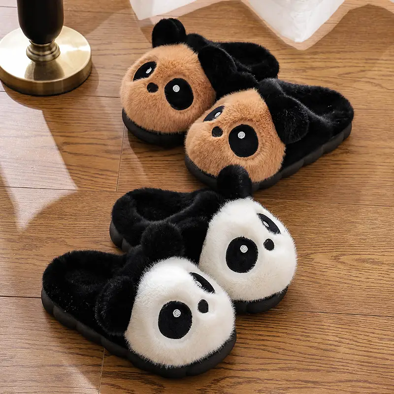 Cotton Slippers Winter Home Indoor Non-Slip Boys Thick-Soled Fleece-Lined Girls Baby Cute Family Panda Cotton Shoes Cotton Slippers - Image 8