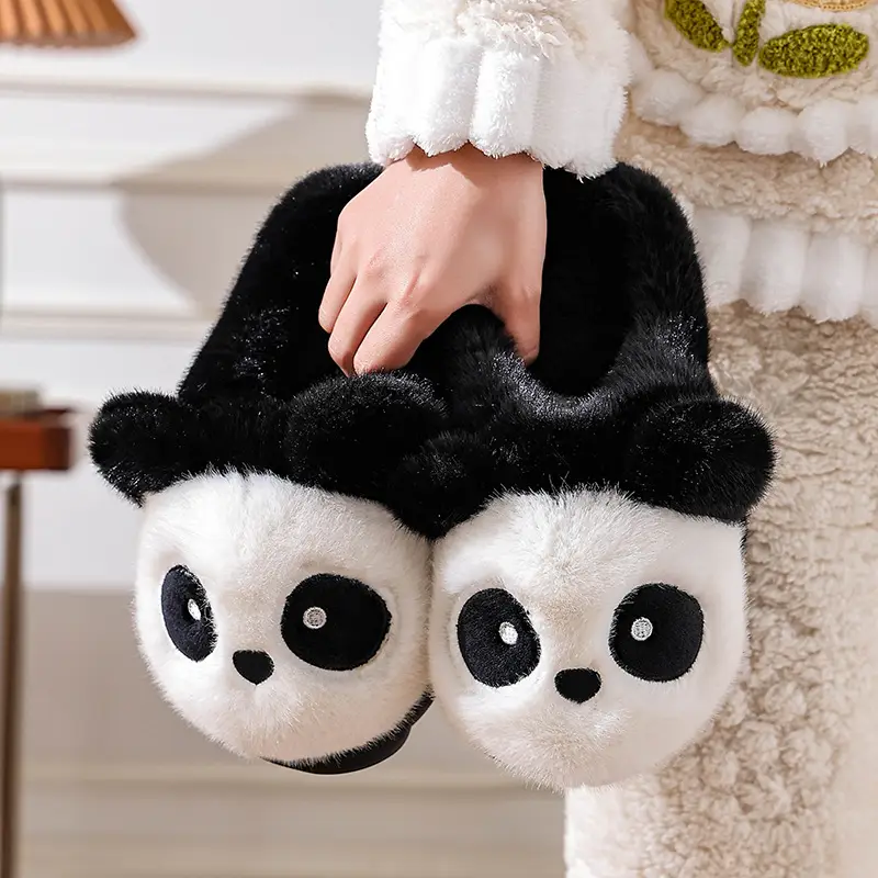 Cotton Slippers Winter Home Indoor Non-Slip Boys Thick-Soled Fleece-Lined Girls Baby Cute Family Panda Cotton Shoes Cotton Slippers - Image 9