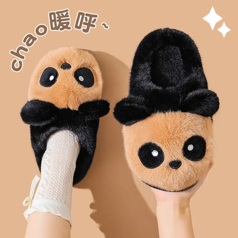 Cotton Slippers Winter Home Indoor Non-Slip Boys Thick-Soled Fleece-Lined Girls Baby Cute Family Panda Cotton Shoes Cotton Slippers - Image 2
