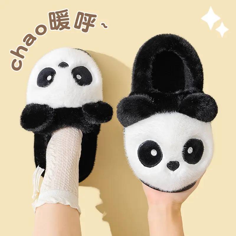 Cotton Slippers Winter Home Indoor Non-Slip Boys Thick-Soled Fleece-Lined Girls Baby Cute Family Panda Cotton Shoes Cotton Slippers - Image 3