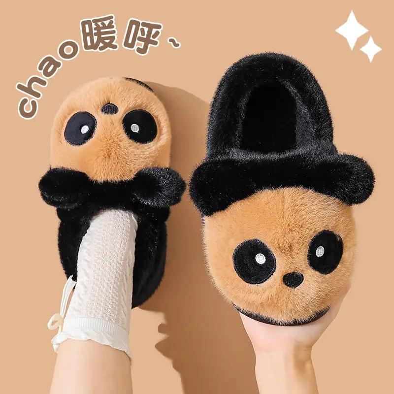 Cotton Slippers Winter Home Indoor Non-Slip Boys Thick-Soled Fleece-Lined Girls Baby Cute Family Panda Cotton Shoes Cotton Slippers - Image 4
