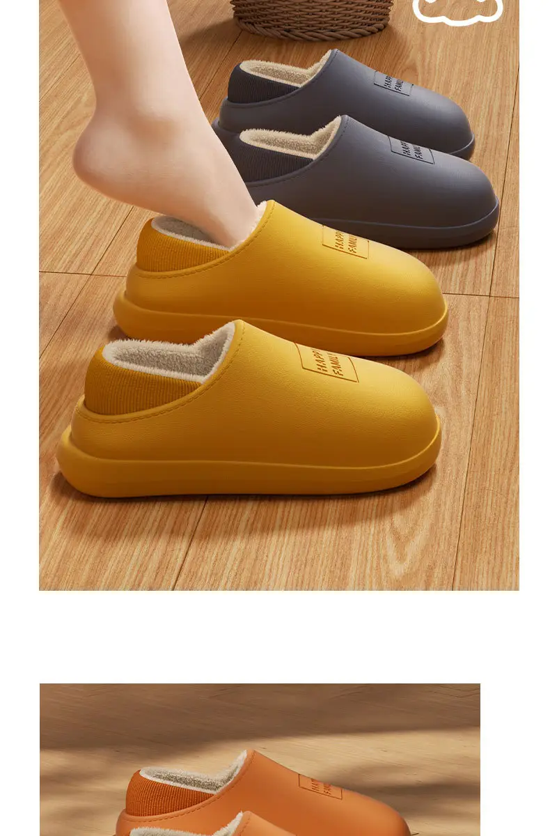 Waterproof Cotton Slippers for Women 2025 New Winter Home Non-Slip Plush Warm Outer Wear Fleece-Lined Thick-Soled Bag Heel Cotton Shoes — feature 3