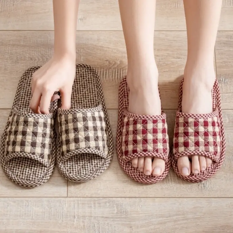 2021 New Four-Season Pure Cotton Non-Slip Fabric Cloth Bottom Slippers for Men and Women Indoor Home Use Without Damaging Wooden Floors Mute