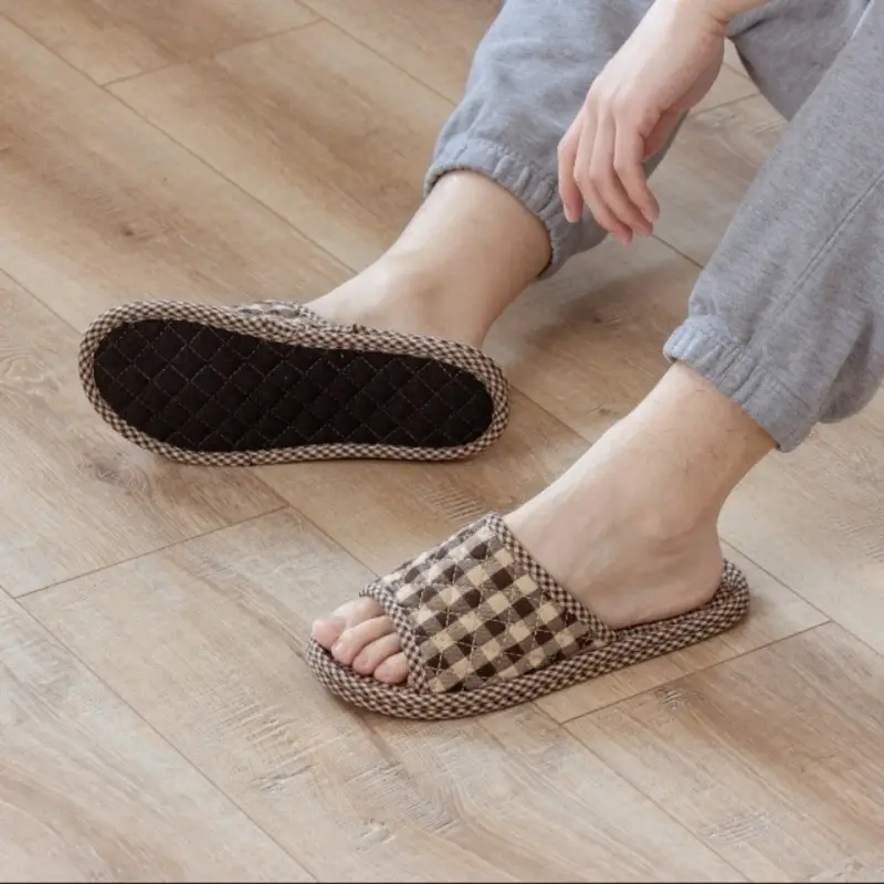 2021 New Four-Season Pure Cotton Non-Slip Fabric Cloth Bottom Slippers for Men and Women Indoor Home Use Without Damaging Wooden Floors Mute