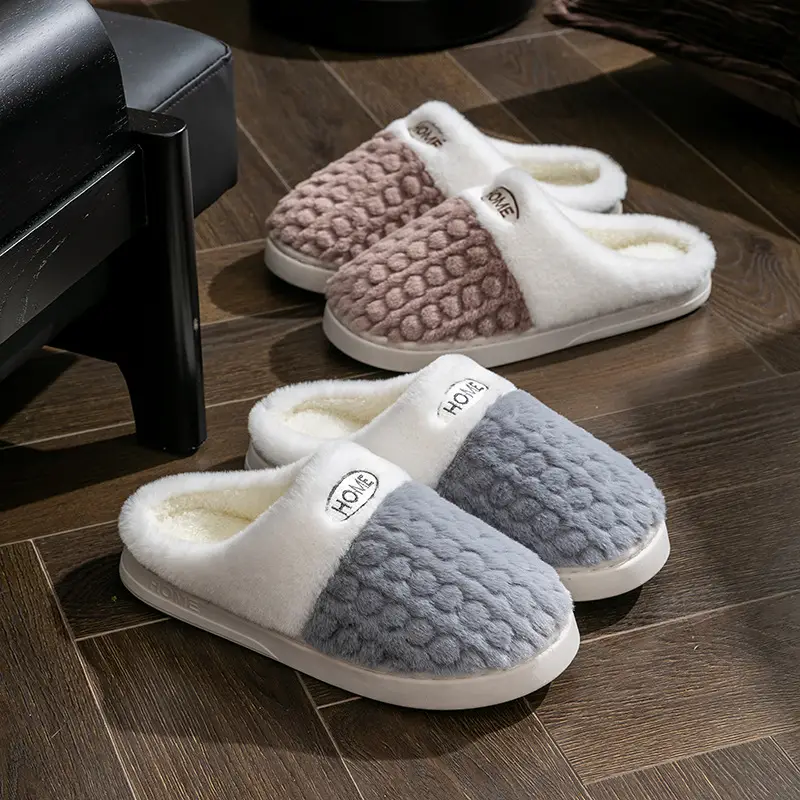 Women's Cotton Slippers with Wheat Ears Design, Suitable for Postpartum, Men's Autumn and Winter Indoor Warm Plush Thick-Soled Couple Slippers for Outdoor Wear