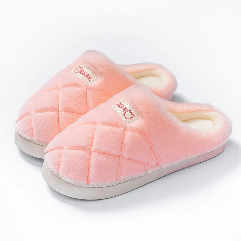 Women's Cotton Slippers with Wheat Ears Design, Suitable for Postpartum, Men's Autumn and Winter Indoor Warm Plush Thick-Soled Couple Slippers for Outdoor Wear