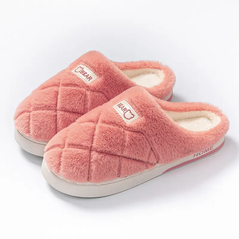 Women's Cotton Slippers with Wheat Ears Design, Suitable for Postpartum, Men's Autumn and Winter Indoor Warm Plush Thick-Soled Couple Slippers for Outdoor Wear