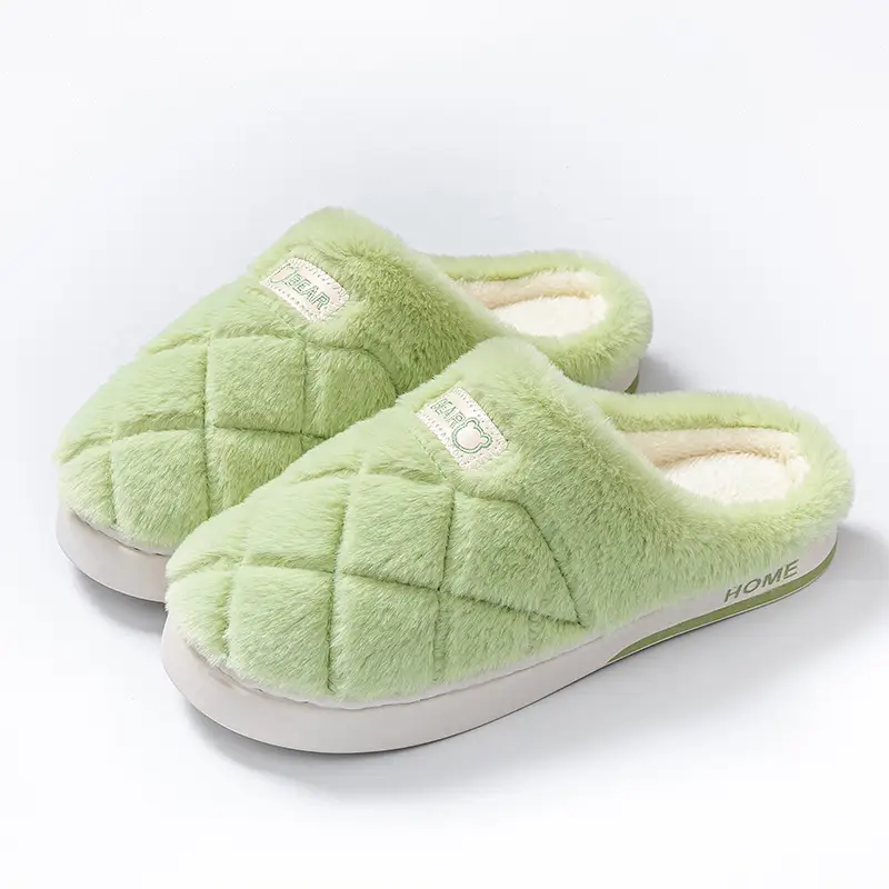 Women's Cotton Slippers with Wheat Ears Design, Suitable for Postpartum, Men's Autumn and Winter Indoor Warm Plush Thick-Soled Couple Slippers for Outdoor Wear