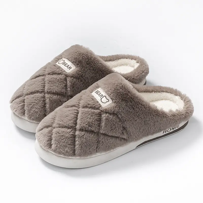 Women's Cotton Slippers with Wheat Ears Design, Suitable for Postpartum, Men's Autumn and Winter Indoor Warm Plush Thick-Soled Couple Slippers for Outdoor Wear