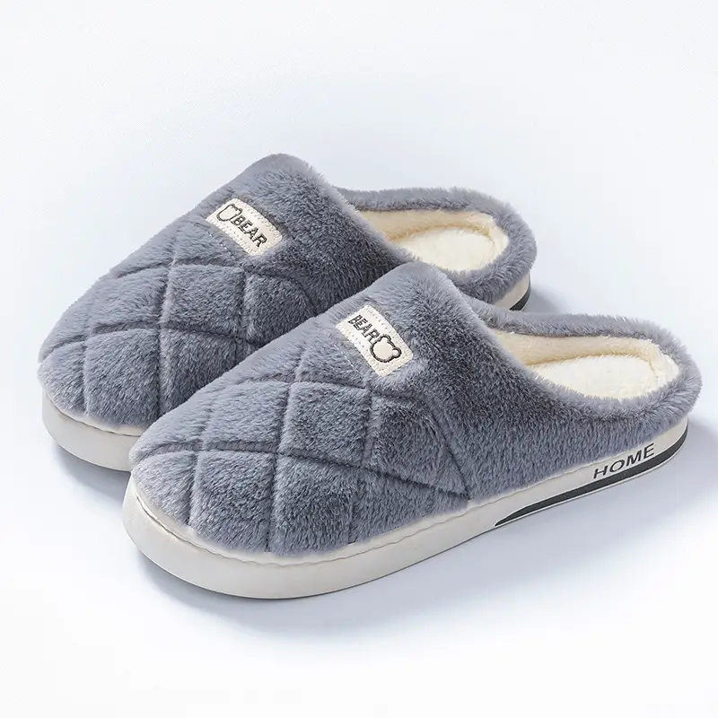 Women's Cotton Slippers with Wheat Ears Design, Suitable for Postpartum, Men's Autumn and Winter Indoor Warm Plush Thick-Soled Couple Slippers for Outdoor Wear