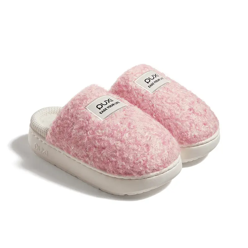 Puxi Blank Check Cotton Slippers for Women, Winter Home Warmth, Antibacterial, Vintage Checkered, Fleece-Lined, Thickened Couple Cotton Slippers - Image 2