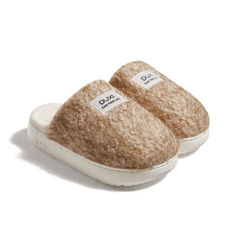 Puxi Blank Check Cotton Slippers for Women, Winter Home Warmth, Antibacterial, Vintage Checkered, Fleece-Lined, Thickened Couple Cotton Slippers - Image 3
