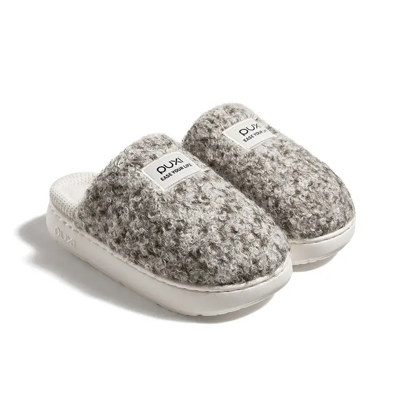 Puxi Blank Check Cotton Slippers for Women, Winter Home Warmth, Antibacterial, Vintage Checkered, Fleece-Lined, Thickened Couple Cotton Slippers - Image 4