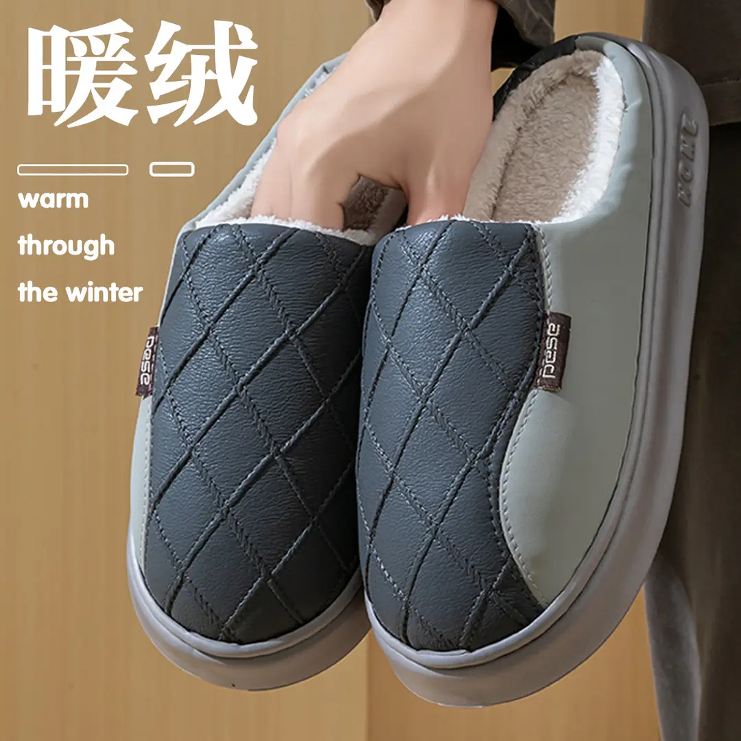 Waterproof Cotton Slippers for Men Winter 2025 New Outer Wear Indoor Home Non-Slip Thick Sole Couple Cotton Slippers Men's Winter - Image 2
