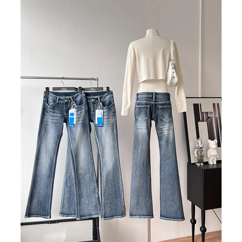 Women Stretch Straight Leg Jeans Dark Blue Slim Fit