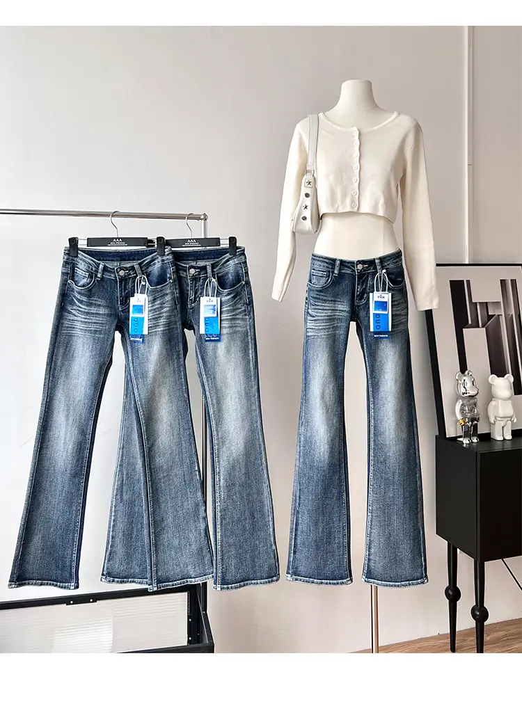 Women Stretch Straight Leg Jeans Dark Blue Slim Fit — feature 3