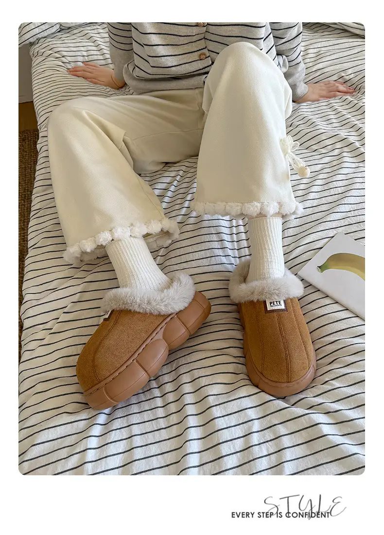 Women's Winter Fleece Slippers Beige Warm Thick Non-Slip — feature 12