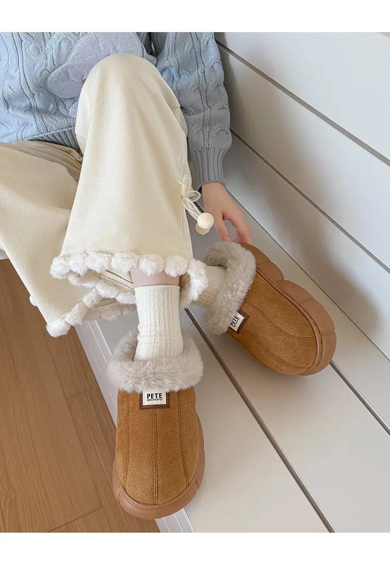 Women's Winter Fleece Slippers Beige Warm Thick Non-Slip — feature 16