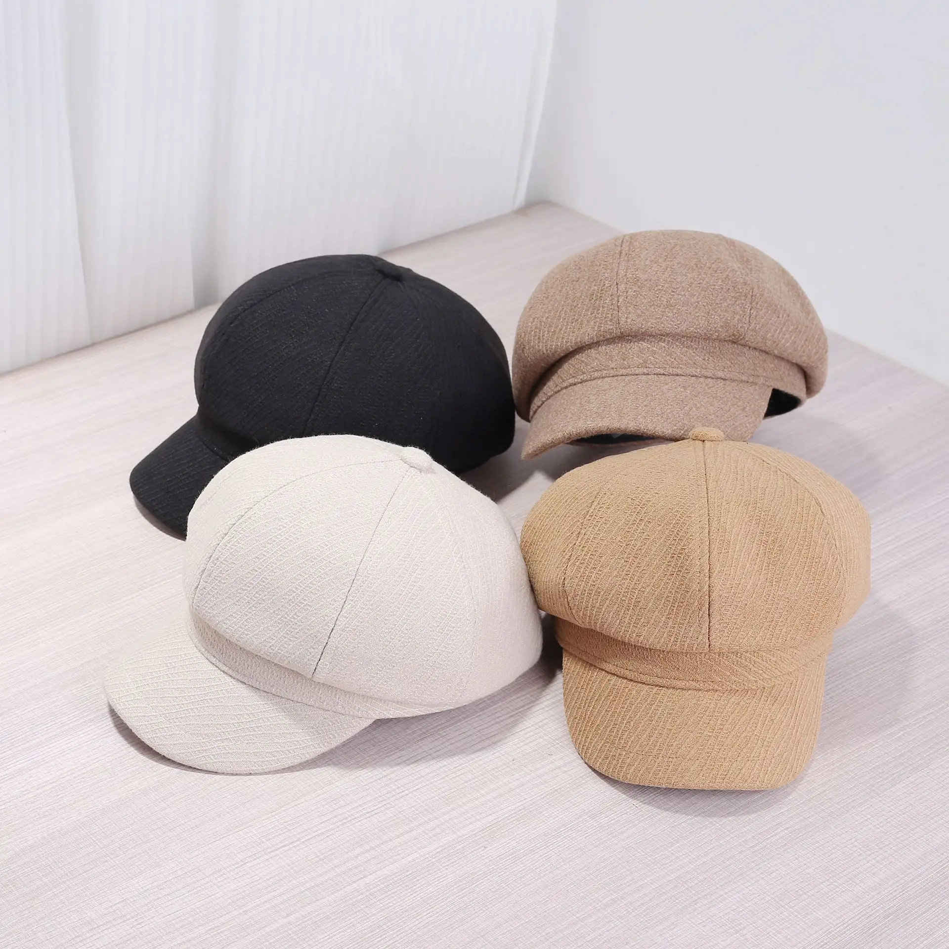 Women's Japanese Korean Cap Beige Tan Black - Image 6