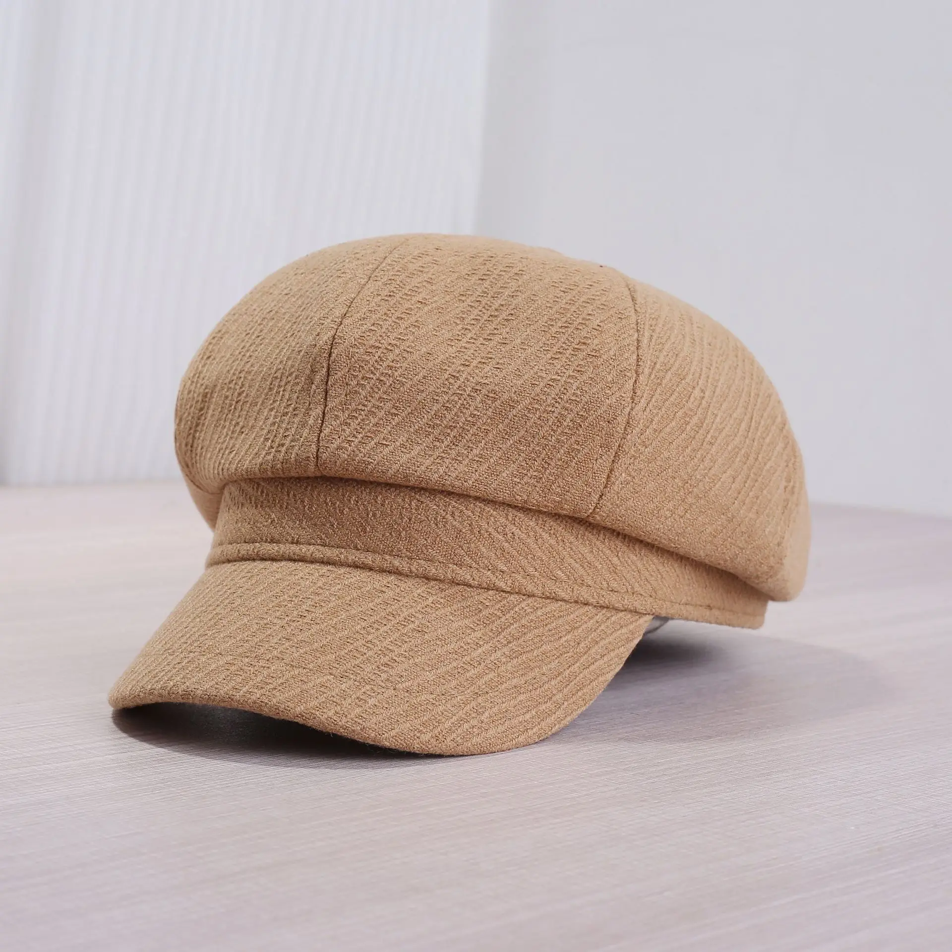 Women's Japanese Korean Cap Beige Tan Black - Image 4