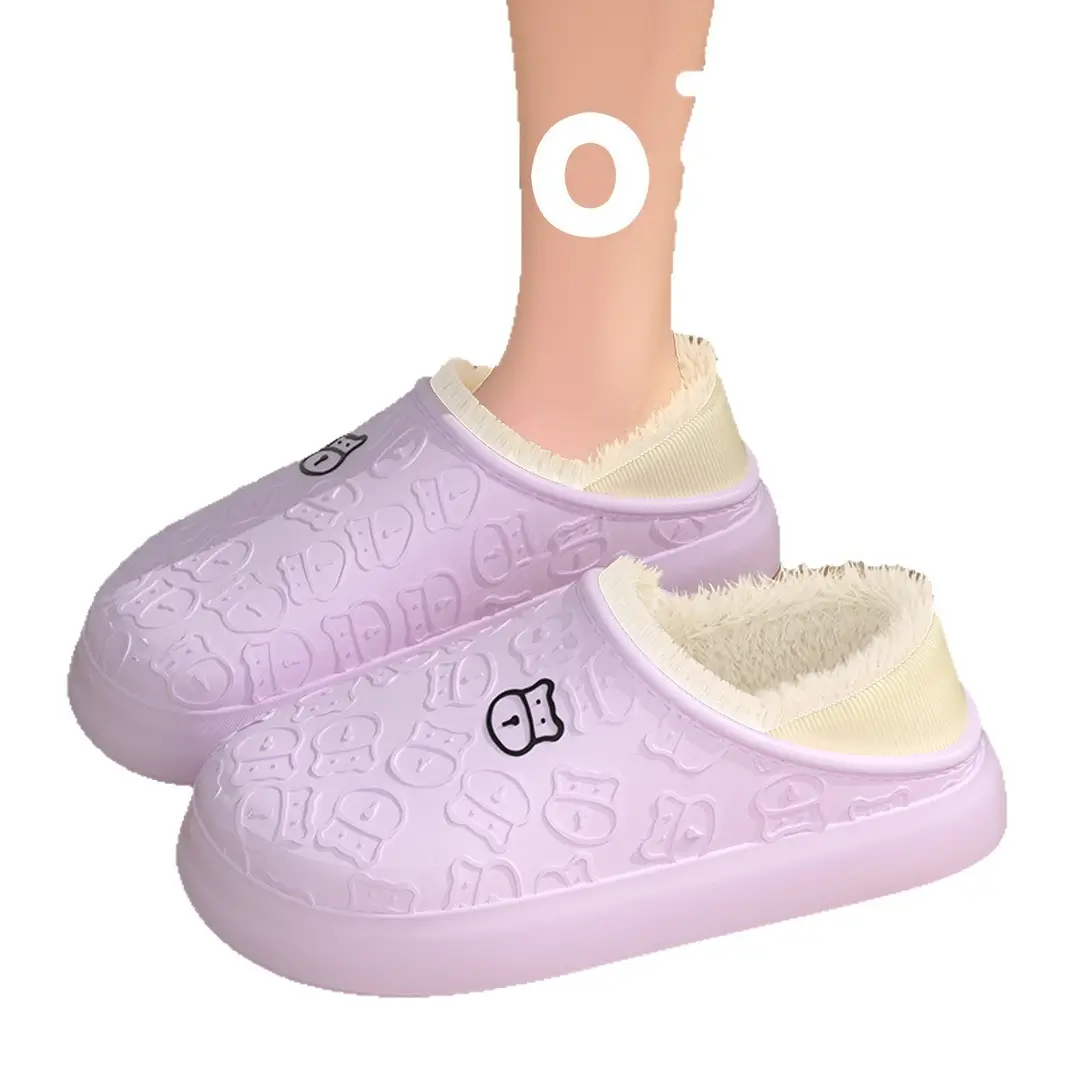 Women's Winter 2025 New Waterproof Cotton Slippers with Heel Cover, Suitable for Outdoor Wear, Plush Thickened for Warmth, Indoor Home Non-Slip Cotton Shoes