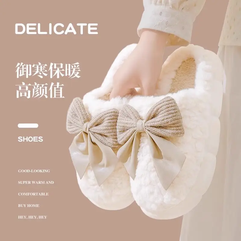 Women Bow Cotton Slippers Winter Warm Anti-Slip - Image 5