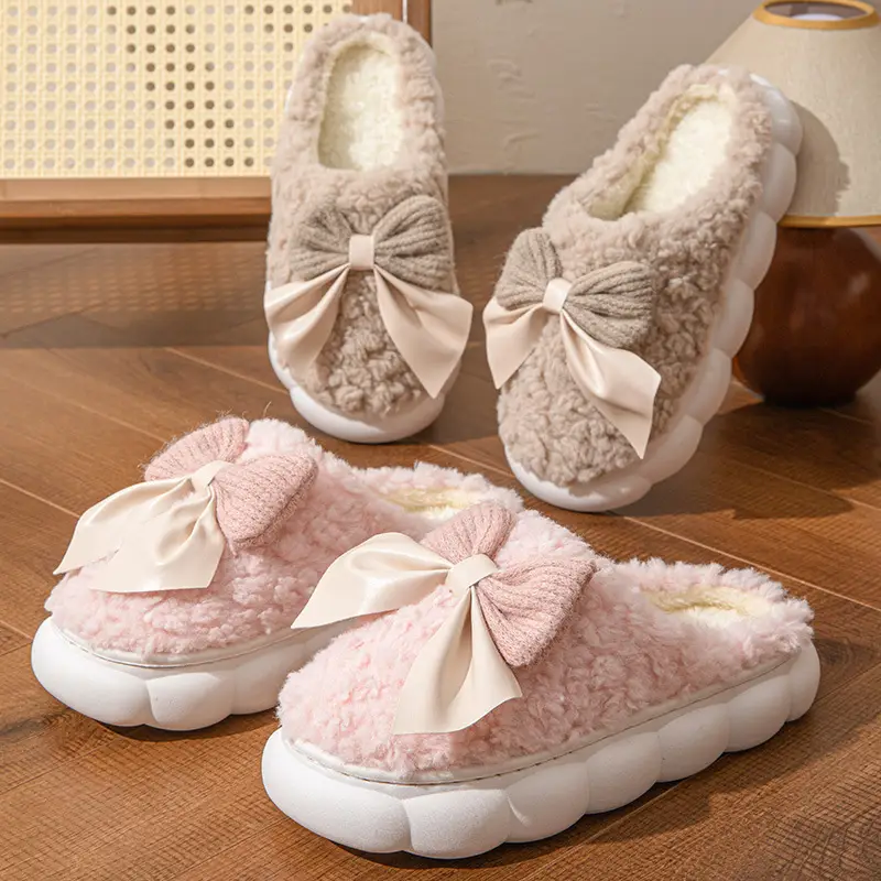 Women Bow Cotton Slippers Winter Warm Anti-Slip - Image 6
