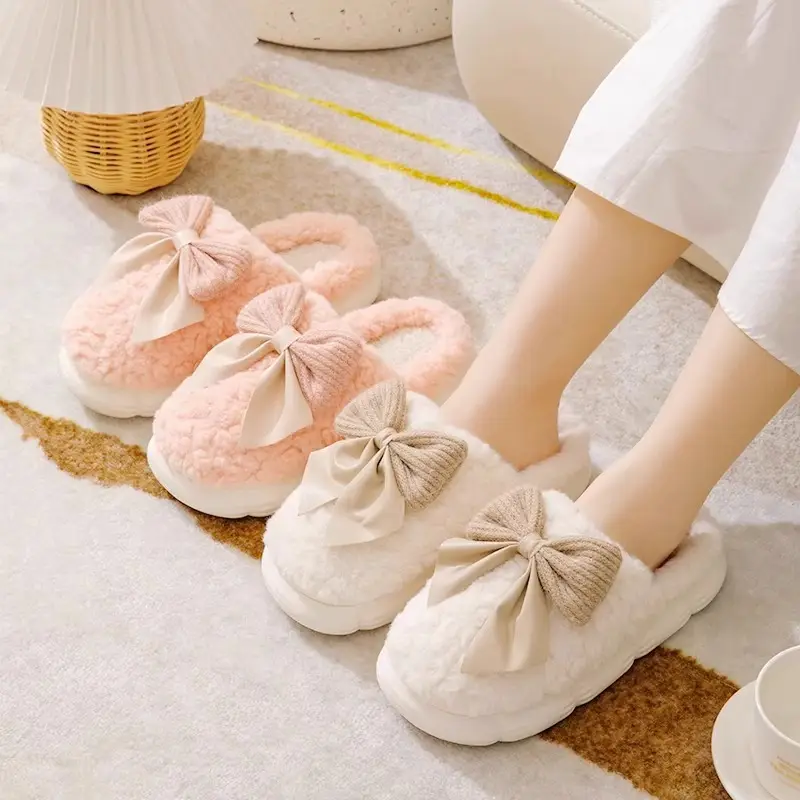 Women Bow Cotton Slippers Winter Warm Anti-Slip - Image 8