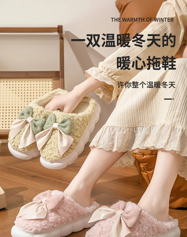 Women Bow Cotton Slippers Winter Warm Anti-Slip — feature 1