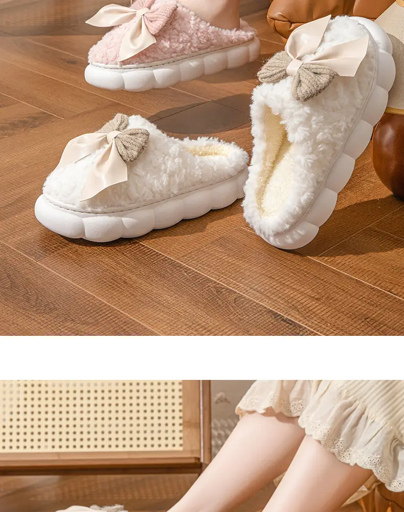 Women Bow Cotton Slippers Winter Warm Anti-Slip — feature 14