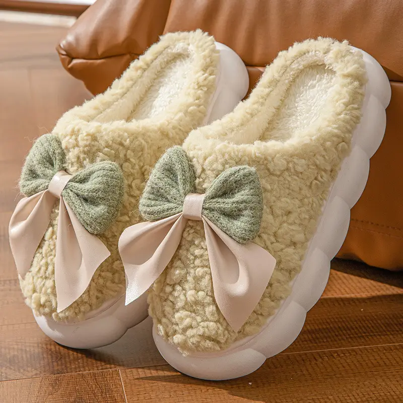 Women Bow Cotton Slippers Winter Warm Anti-Slip - Image 3