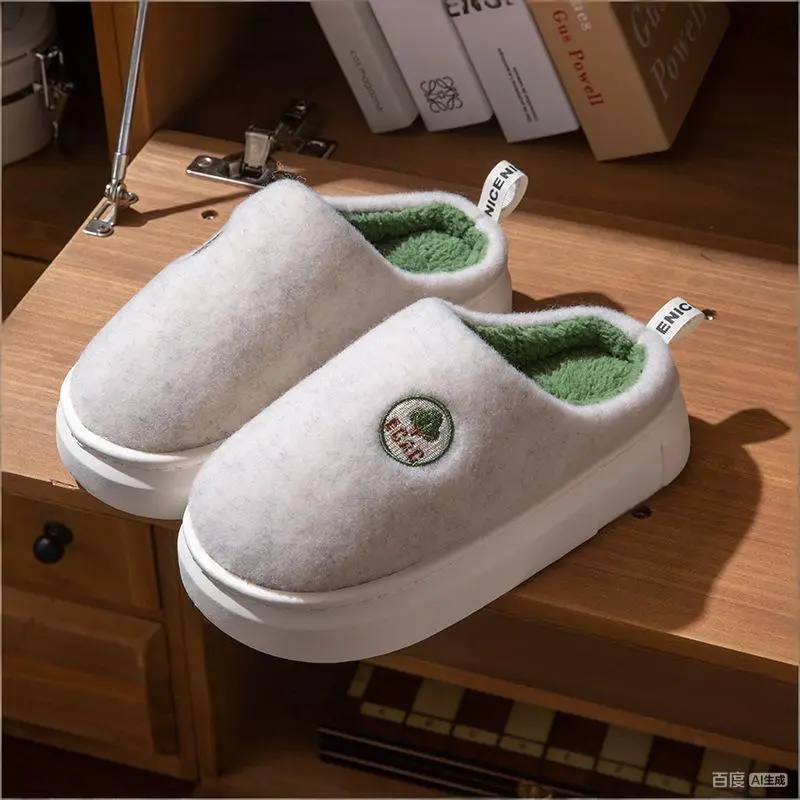 Women's Autumn and Winter 2025 New Style Indoor Home Thick-Soled Warm Plus Plush Slippers for Men - Image 2