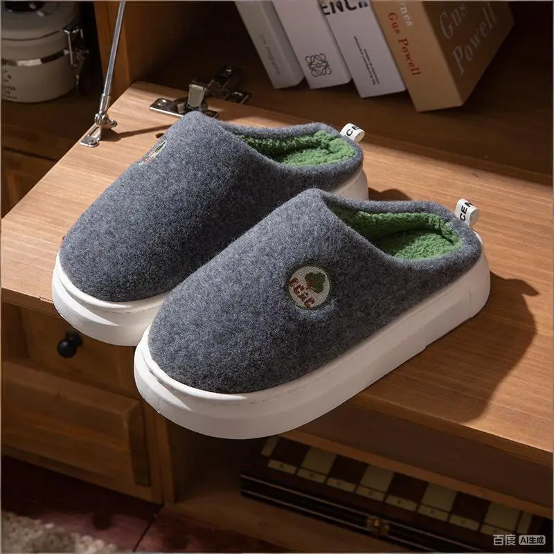 Women's Autumn and Winter 2025 New Style Indoor Home Thick-Soled Warm Plus Plush Slippers for Men - Image 3