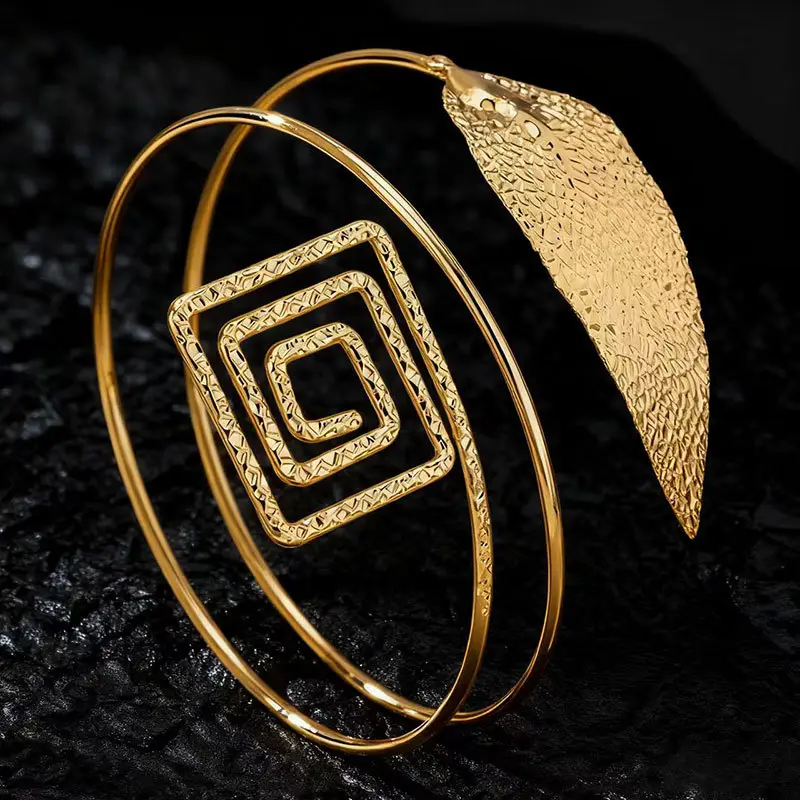 Fashion Multi-Layer Geometric Open Bracelet for Women, Niche Simple High-End Arm Ring, French Light Luxury Heart Leaf Jewelry — feature 21