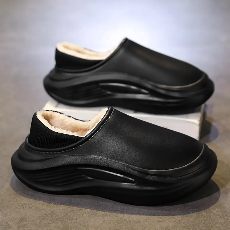 Men Women Winter Slipper Black Thick Soled Plush Lining - Image 3