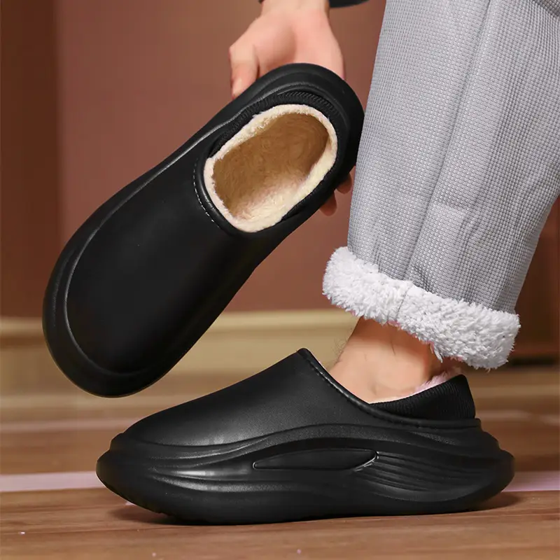 Men Women Winter Slipper Black Thick Soled Plush Lining - Image 6