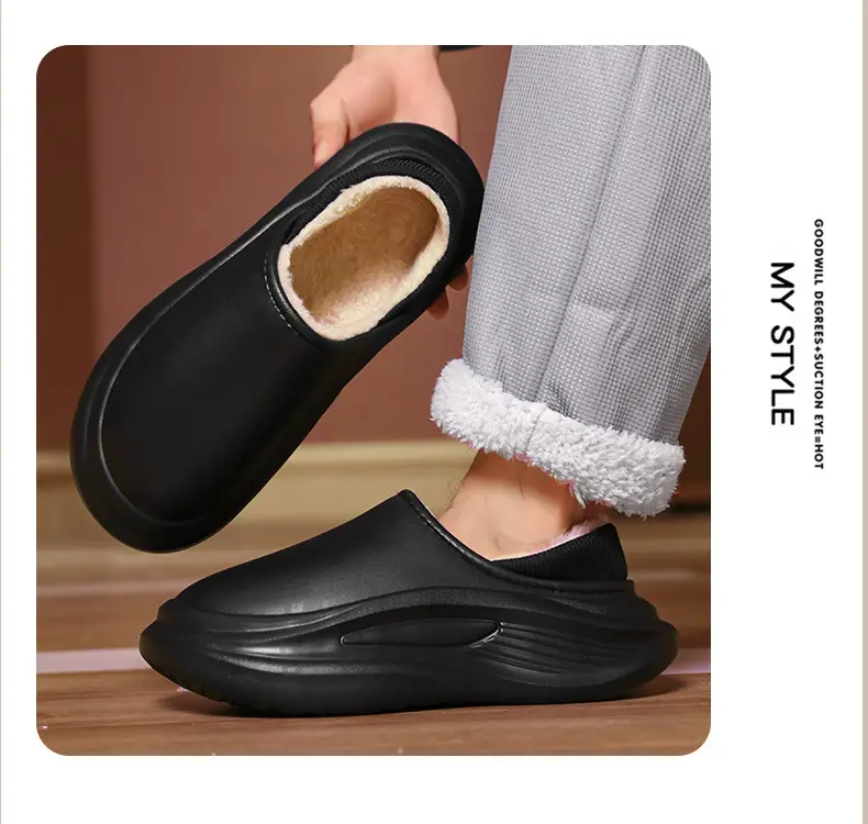 Men Women Winter Slipper Black Thick Soled Plush Lining — feature 10