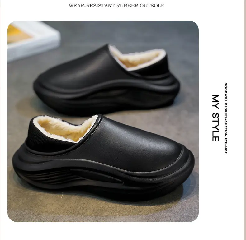 Men Women Winter Slipper Black Thick Soled Plush Lining — feature 13